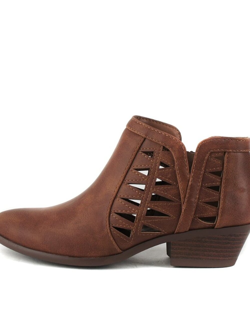 CHANCE Womens Perforated Cut Out Stacked Block Heel Ankle Booties (Wide Fit
